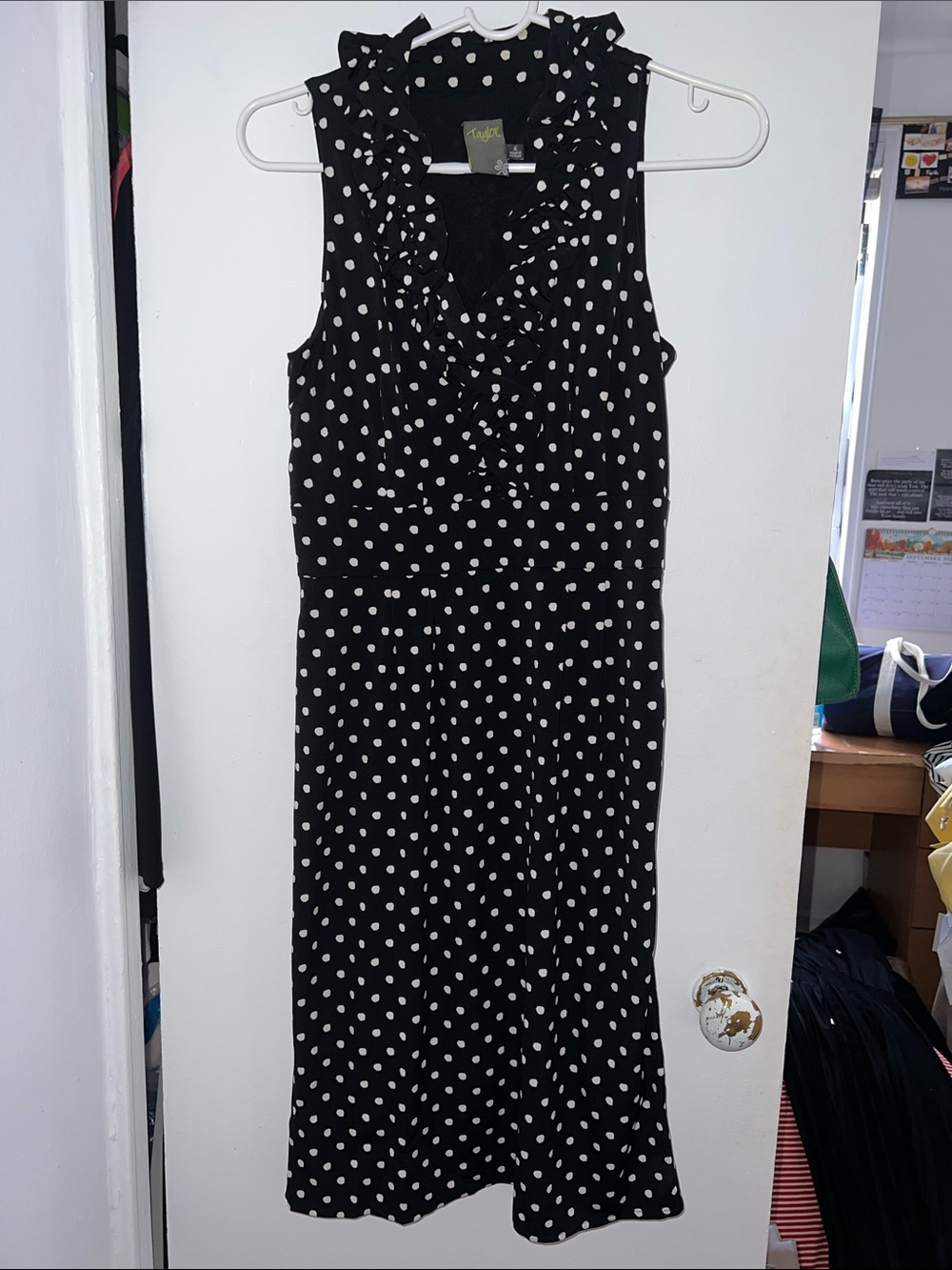 Taylor Black Midi Dress with White Polka Dots